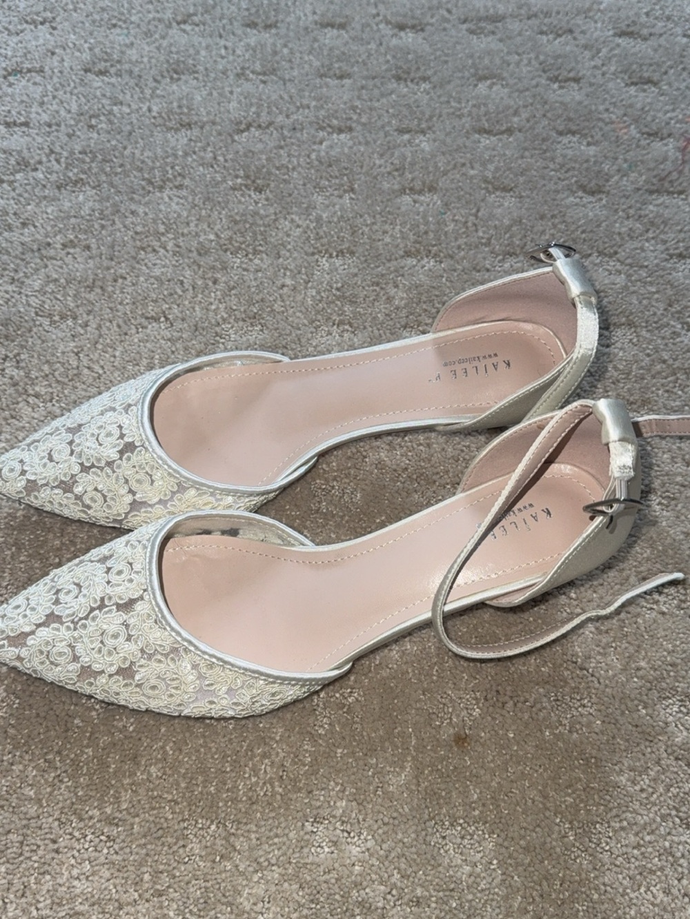 KILEE P. Ivory Lace Pointed-Toe Ankle-Strap Heels - Picture 2 of 3